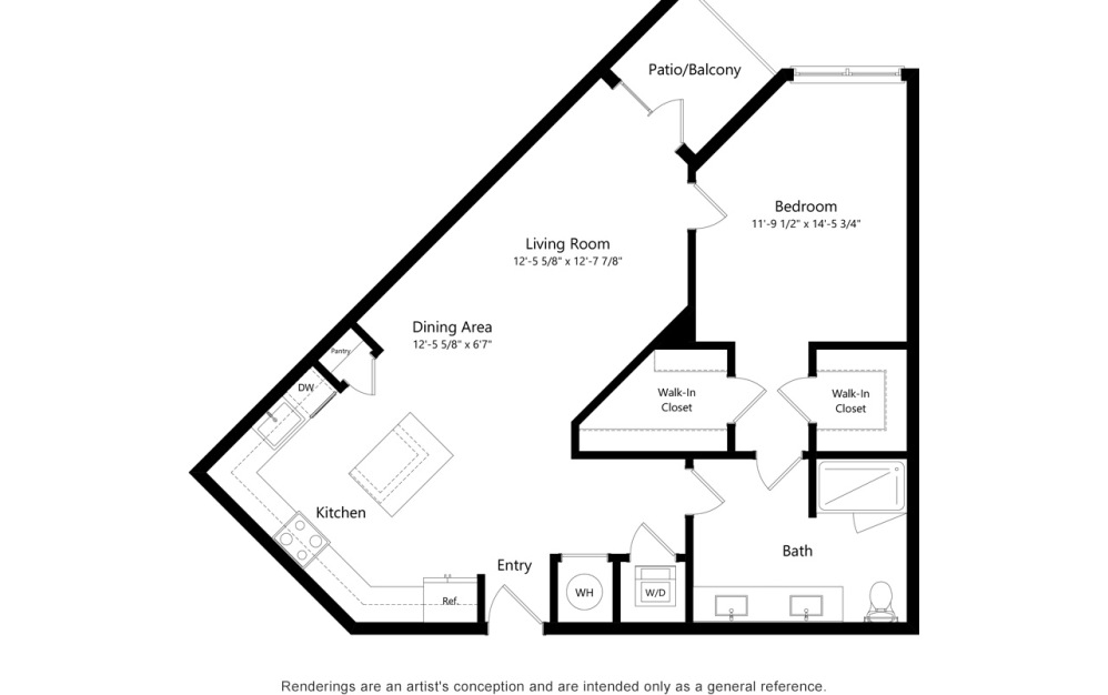 A3 - 1 bedroom floorplan layout with 1 bathroom and 940 square feet (2D)