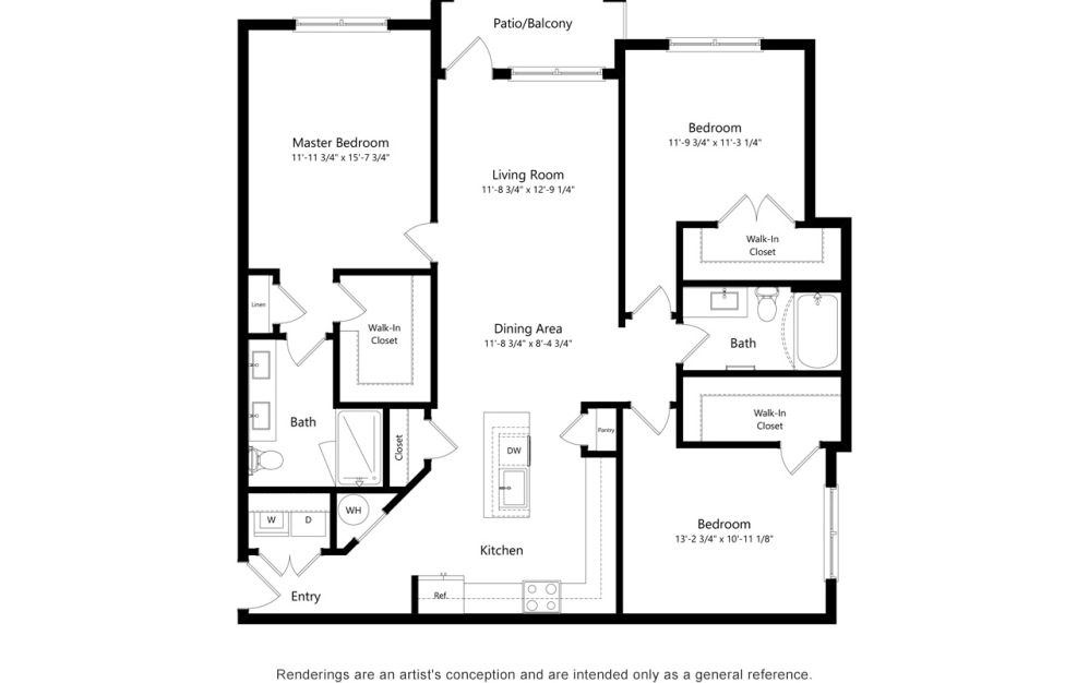 C1 - 3 bedroom floorplan layout with 2 bathrooms and 1473 square feet (2D)